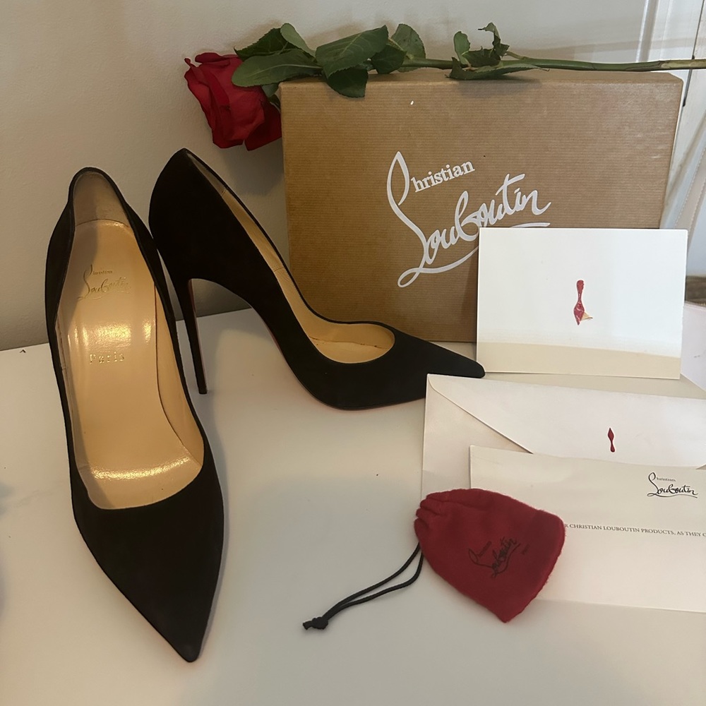 Christian Louboutin Women's Black Suede Pointed-Toe Pumps